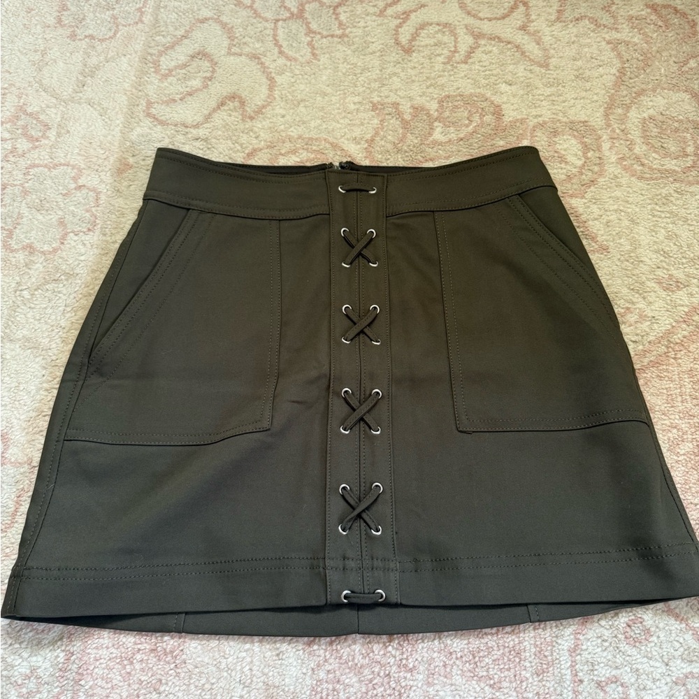 Express Olive Lace-Up Mini Skirt